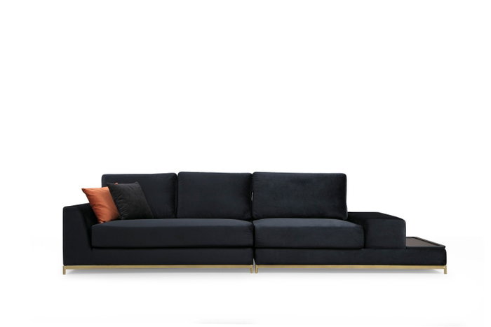 Atelier Del Sofa Sofá de 4 Plazas con Mesa Lateral - Negro y Dorado Atelier Del Sofa Sofá de 4 Plazas con Mesa Lateral - Negro y Dorado
